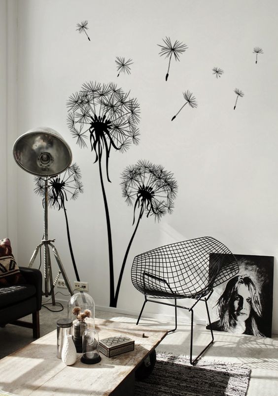 Black and white wall mural idea #mural #sticker #painting #homedecor #walldecor #decoratingideas #interiordesign #decorhomeideas