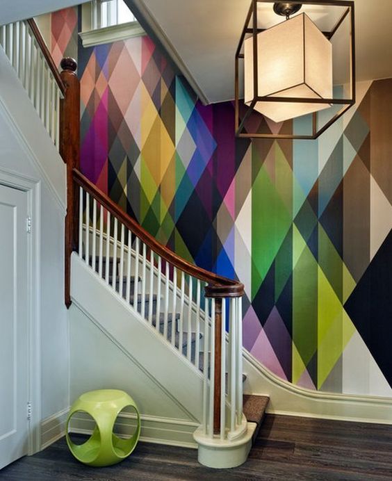 Geometric wall mural decor idea #mural #sticker #painting #homedecor #walldecor #decoratingideas #interiordesign #decorhomeideas