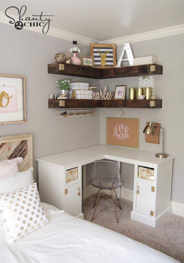 Diy floating shelves teenage girl bedroom #teengirlbedroom #girlbedroom #teenbedroom #bedroom #homedecor #decorhomeideas