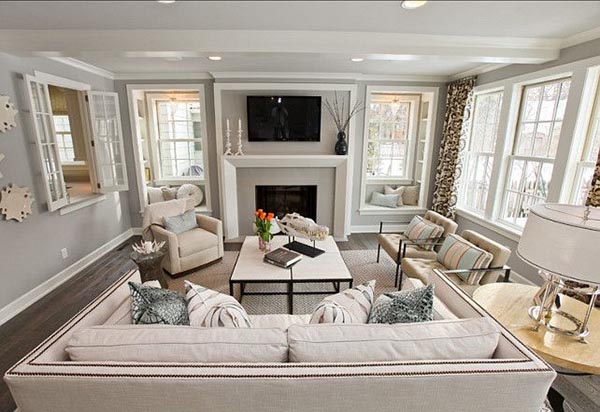 Fireplace mantel with windows on each side and seats #fireplacemantel #fireplace #mantel #homedecor #decorhomeideas