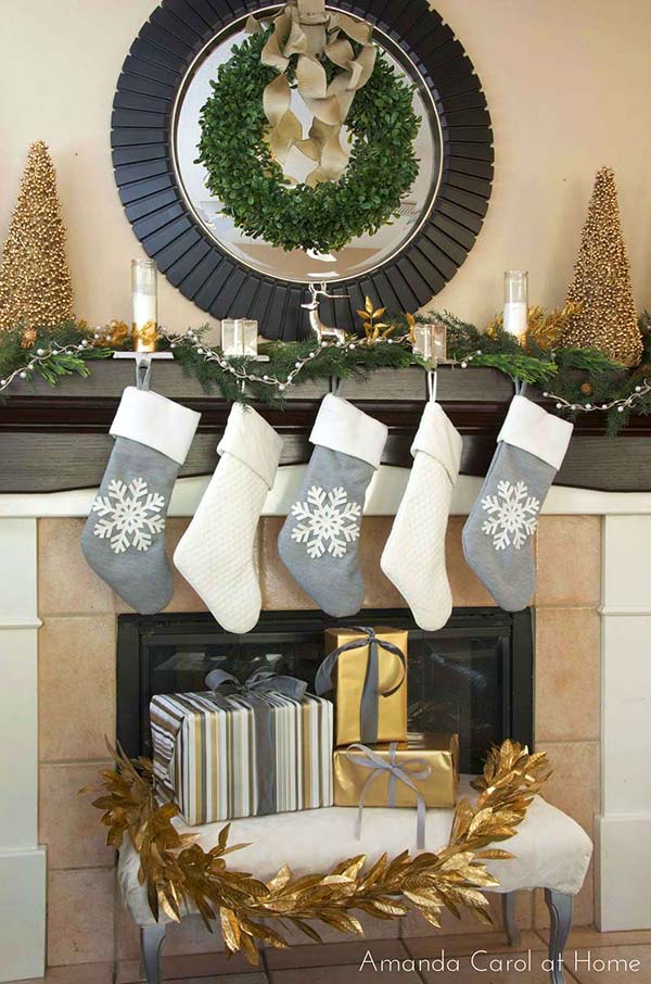Christmas Mantel Decoration In Gold And Silver
