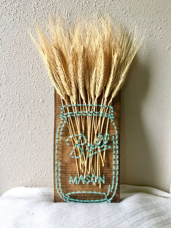 Mason Jar String Art Wheat Decor #stringart #masonjar #decorhomeideas