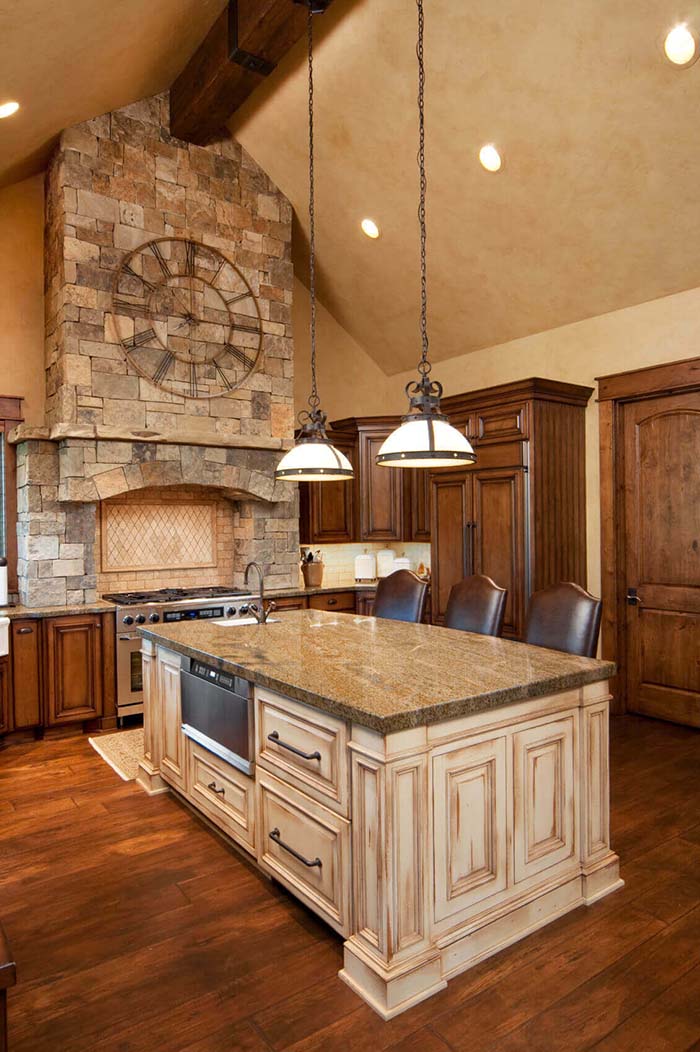 Kitchen Island Painted In Antique White