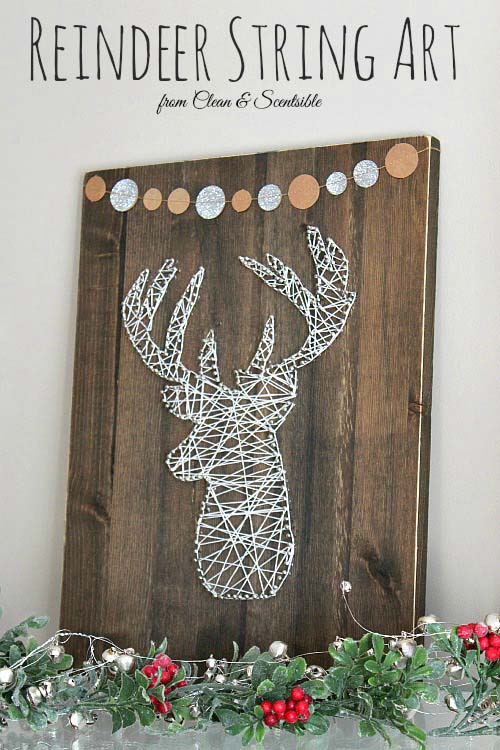 Reindeer String Art Christmas #Christmas #rustic #diy #decorhomeideas