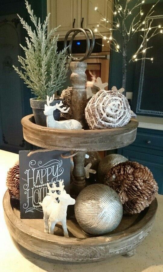 Rustic Wooden Tiered Stand #Christmas #rustic #diy #decorhomeideas