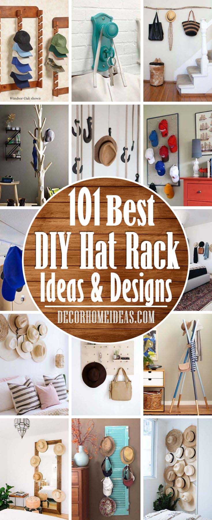 DIY Hat Rack Ideas. Are you looking for the best way to organize your hats? Holder, hook, stand or plain shelf, just to name a few of these brilliant DIY hat rack ideas. #diy #hatrack #organizer #decorhomeideas