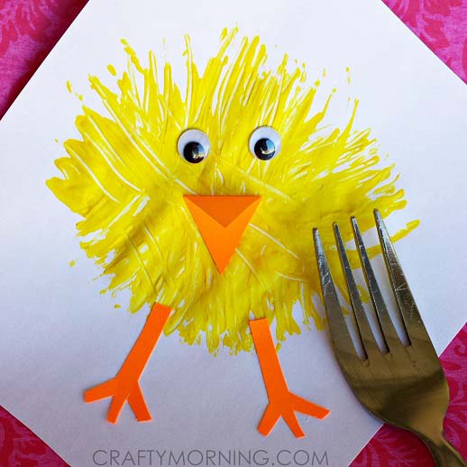 Easter Chick Fork Painting #easter #diy #dollarstore #crafts #kids #decorhomeideas