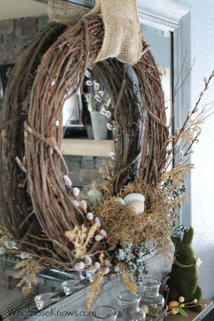 Easter Wreath with Burlap Accent #easter #diy #rustic #decor #decorhomeideas