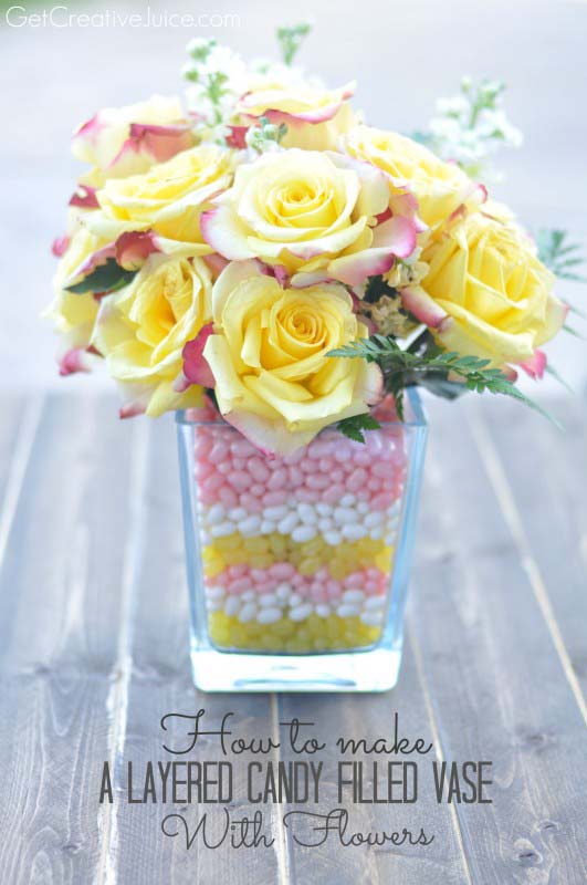 How To Make a Layered Candy Filled Vase With Flowers #easter #diy #centerpiece #decorhomeideas