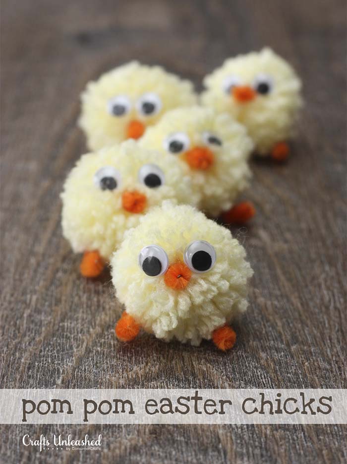 Pom Pom Easter Chicks #easter #diy #dollarstore #crafts #kids #decorhomeideas