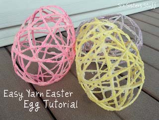 Yarn Easter eggs #easter #diy #dollarstore #crafts #kids #decorhomeideas
