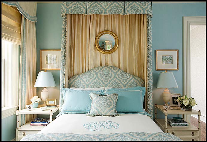 aqua print fabric headboard bed style