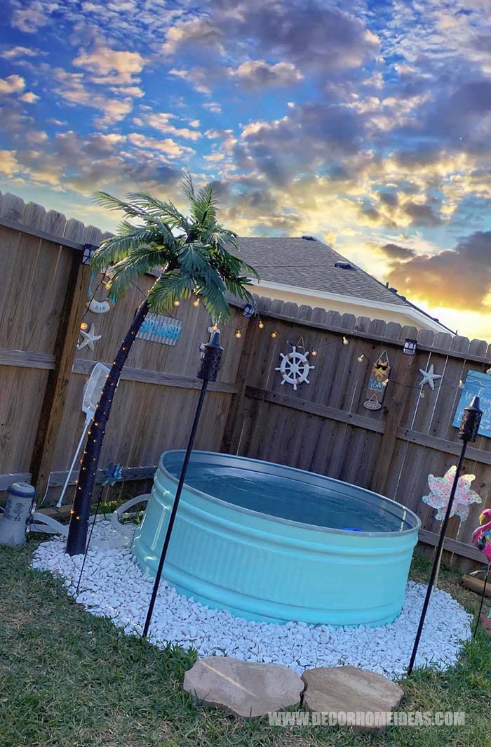How To DIY Stock Tank Pool. We have the perfect summer project for you - DIY Stock Tank Pool in pristine turquoise color. #diy #pool #tank #decorhomeideas
