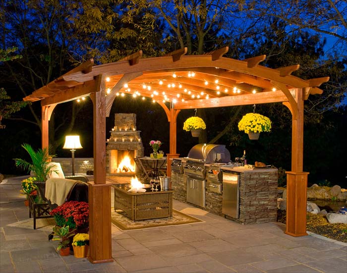 Patio Kitchen With Pergola #outdoorkitchen #garden #ktichen #decorhomeideas