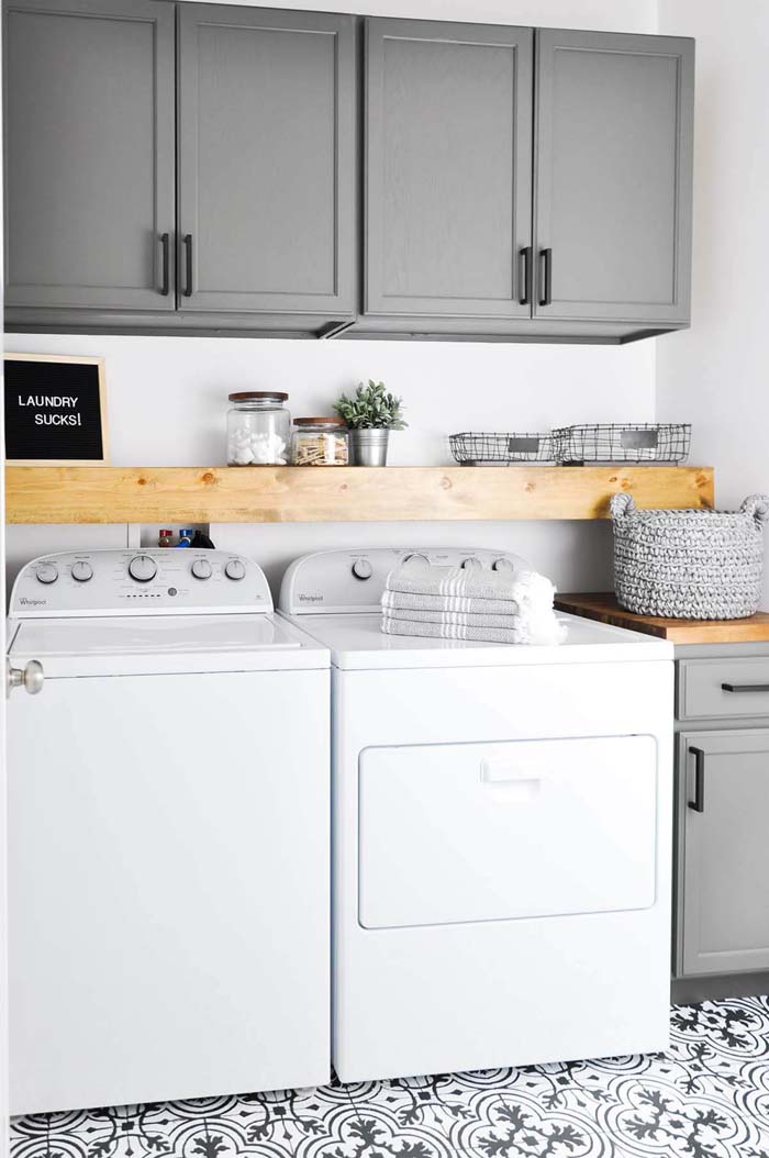 Elegant Monochromatic Utility Laundry Room #laundryroom #small #design #decorhomeideas