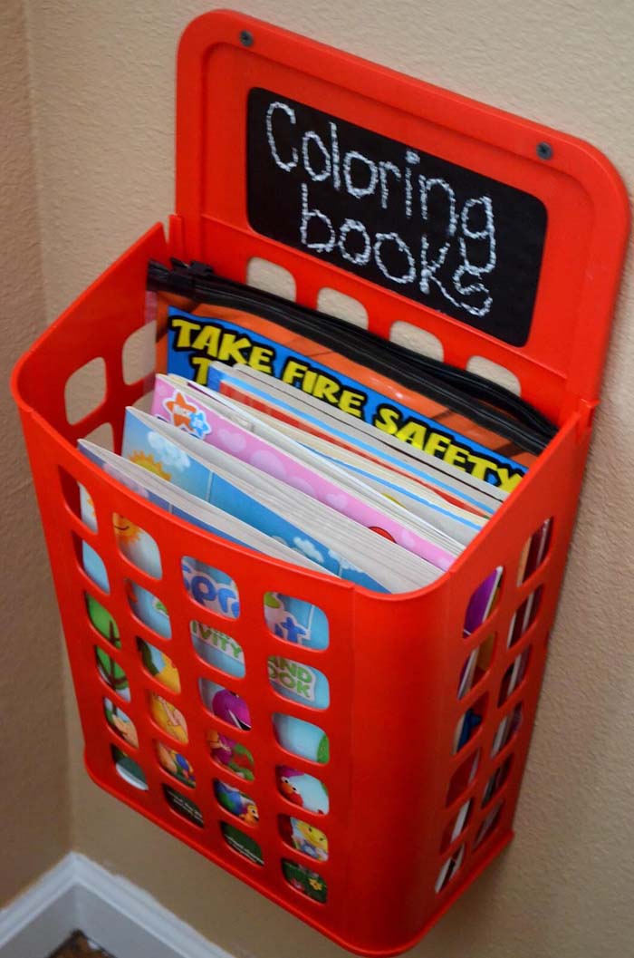 Fun Wall-Mounted Coloring Book Corral #dollarstore #storage #organization #decorhomeideas