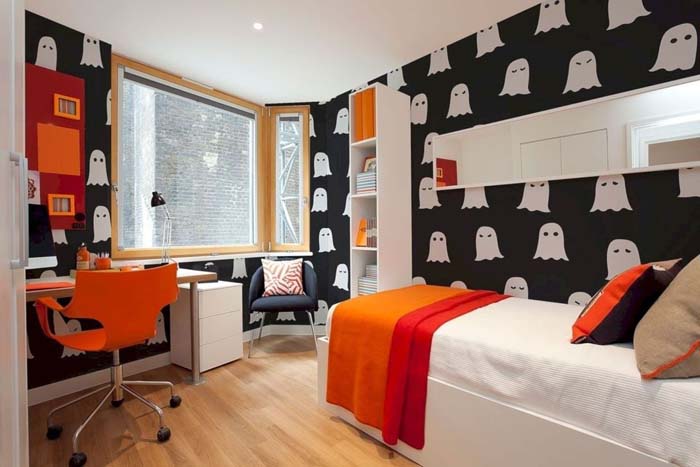 Halloween Wallpaper Kids Bedroom Design #halloween #kidsroom #nursery #decorhomeideas