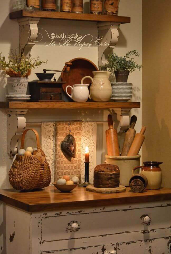 Pretty Country Corner Design with Shabby Brackets #corbel #decoration #decorhomeideas