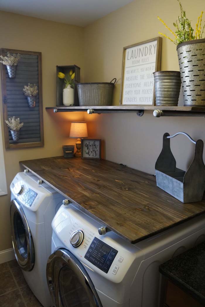Steel and Chrome and Wood Laundry Room #laundryroom #small #design #decorhomeideas