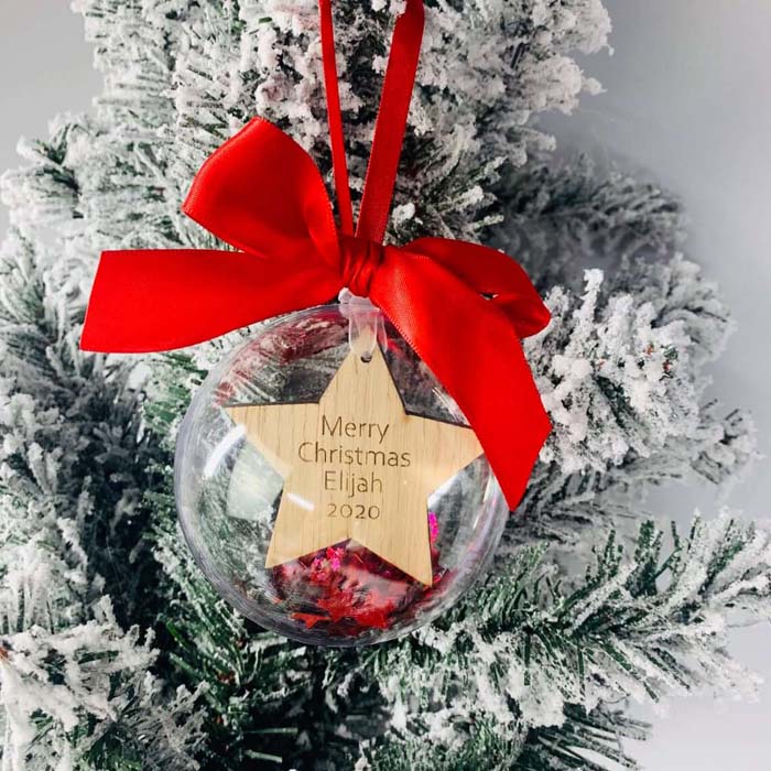 Clear Bubble Filled Star Cut Bauble #Christmas #personalizedbaubles #baubles #decorhomeideas
