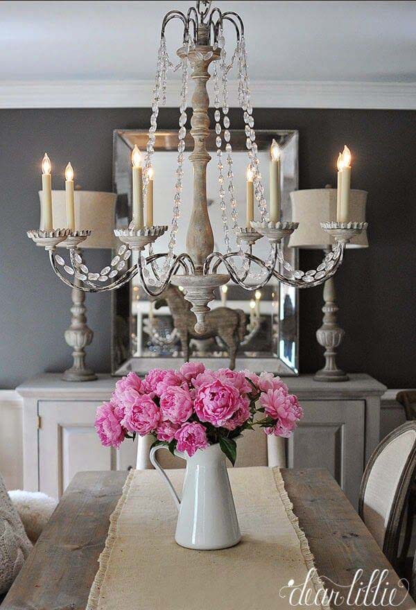 Elegant Grey Dining Room and Colorful Peonies #frenchcountry #decor #decorhomeideas