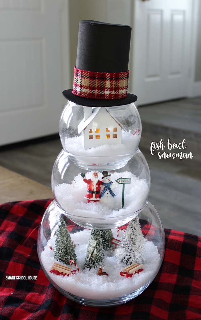 Fish Bowl Snowman #Christmas #snowman #crafts #decorhomeideas