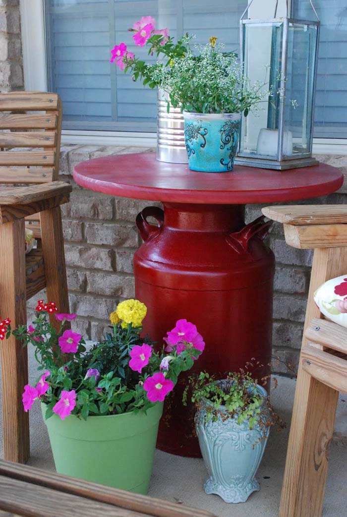 DIY Milk Can Patio Table #spring #frontporch #decor #decorhomeideas
