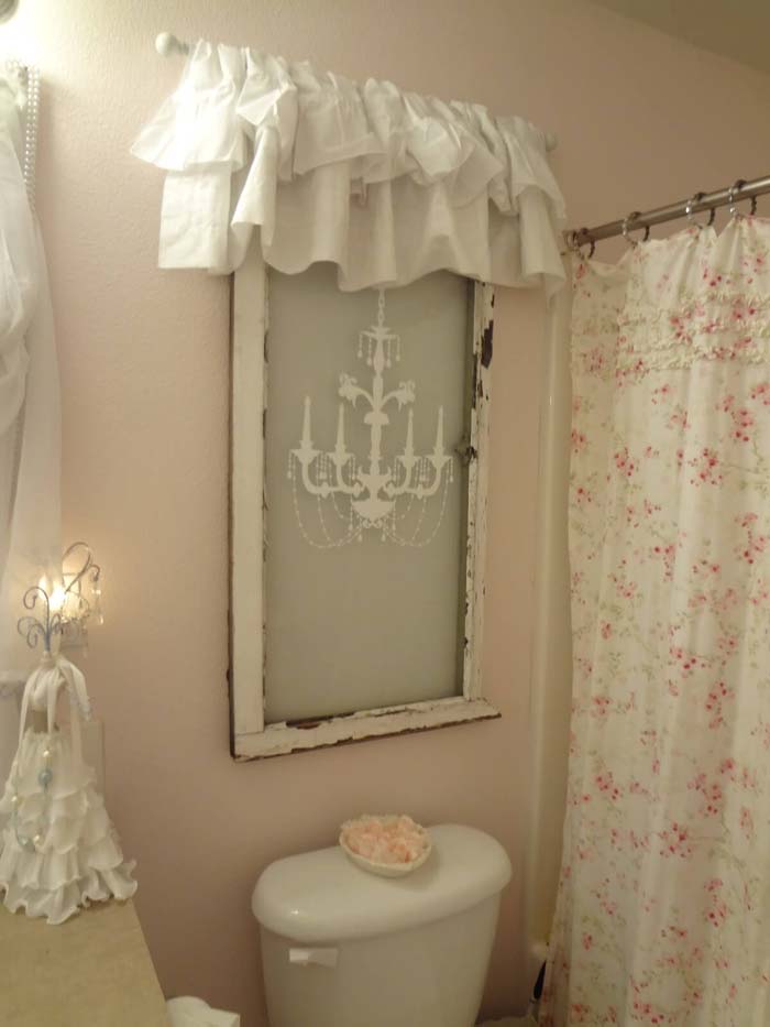 DIY Glass Chandelier Art with Ruffle #shabbychic #bathroom #decorhomeideas