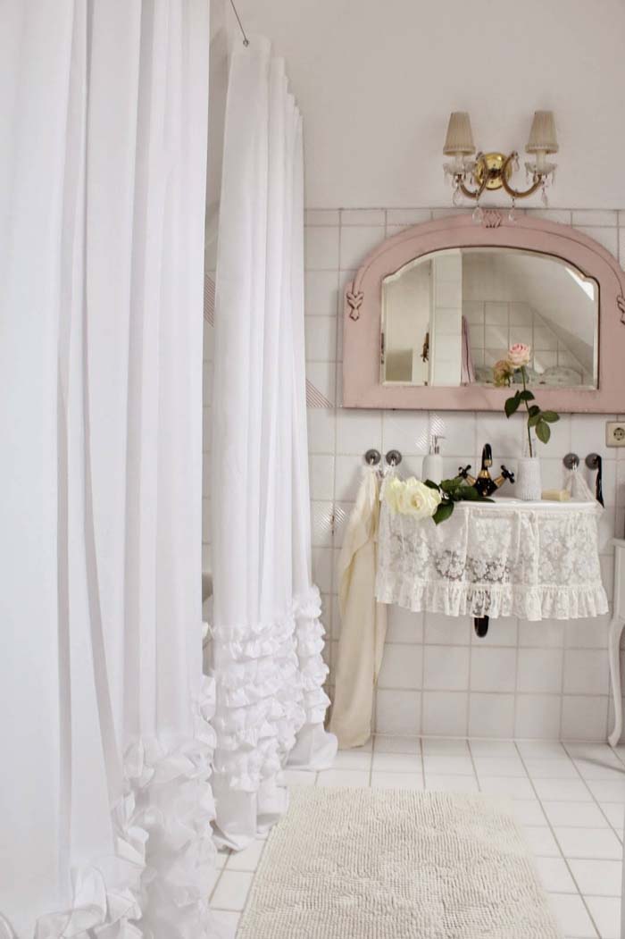 Pretty Ruffled Shower and Sink Curtains #shabbychic #bathroom #decorhomeideas
