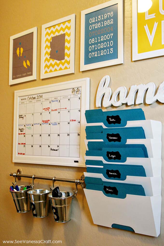 Fun, Brightly Colored Command Center Design #commandcenter #organization #diy #decorhomeideas
