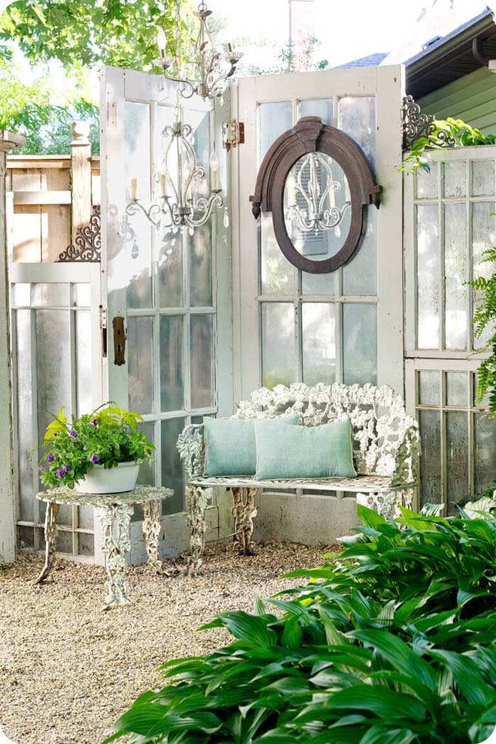 Graceful Garden Corner with Old Doors #olddooroutdoordecor #olddoorgarden #decorhomeideas