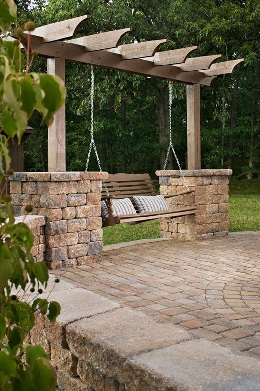 Backyard with Swing Bench #backyard #outdoorspaces #decorhomeideas
