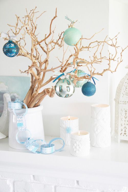 Turquoise Ornaments On Beachwood Christmas Tree