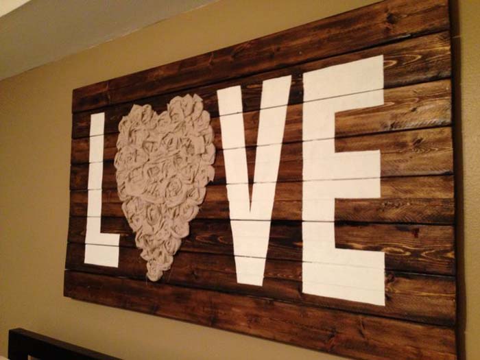 Love Wall Art With Reclaimed Wood And Fabric