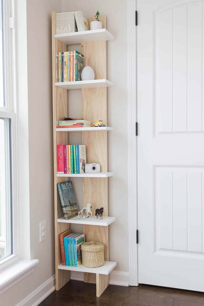 White and Wooden 6 Tiered Corner Bookshelf #diybookshelf #decorhomeideas