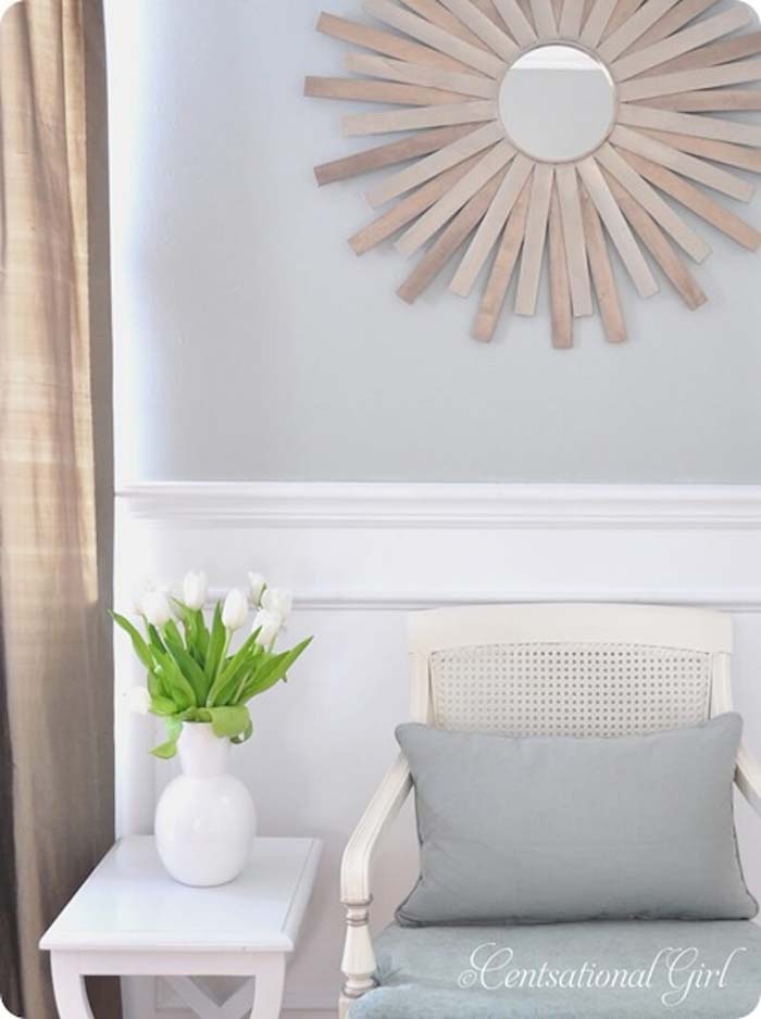 DIY Paint Stick Sunburst Mirror #decorhomeideas