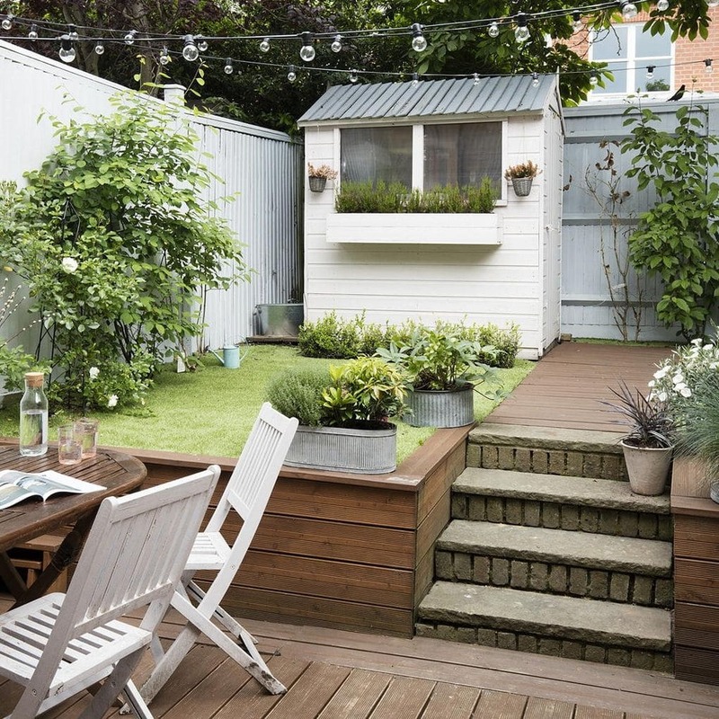 Raised Garden with String Lights