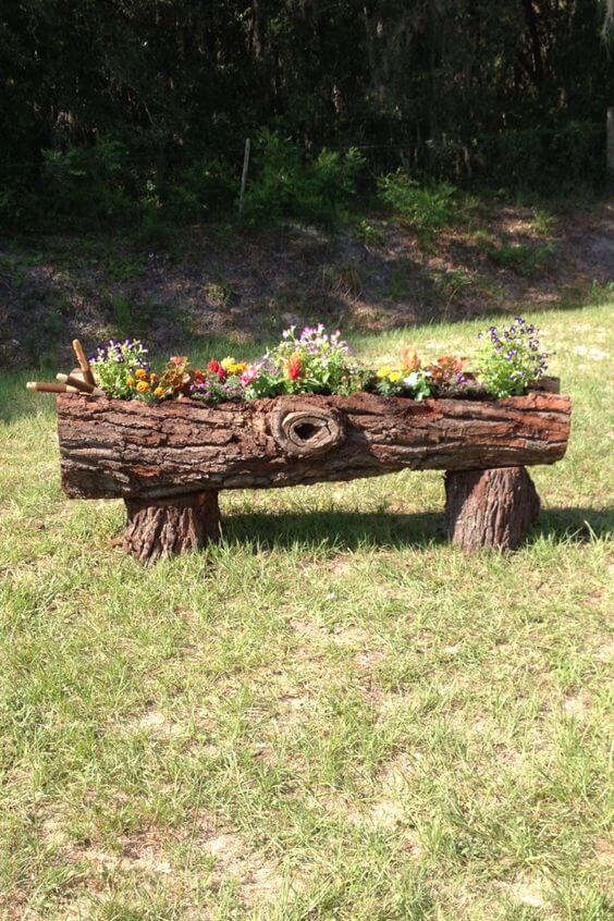 Log Flower Planter