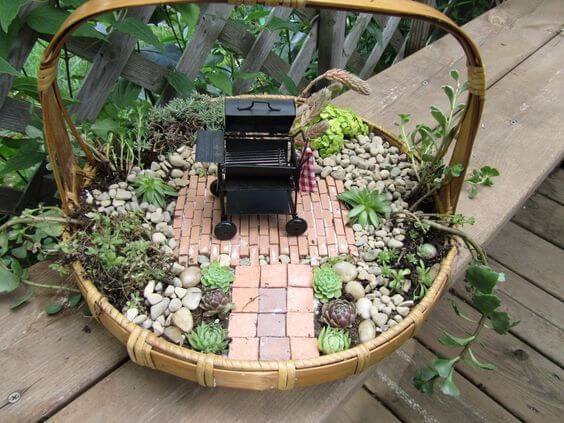Woven Basket Miniature Junk Garden
