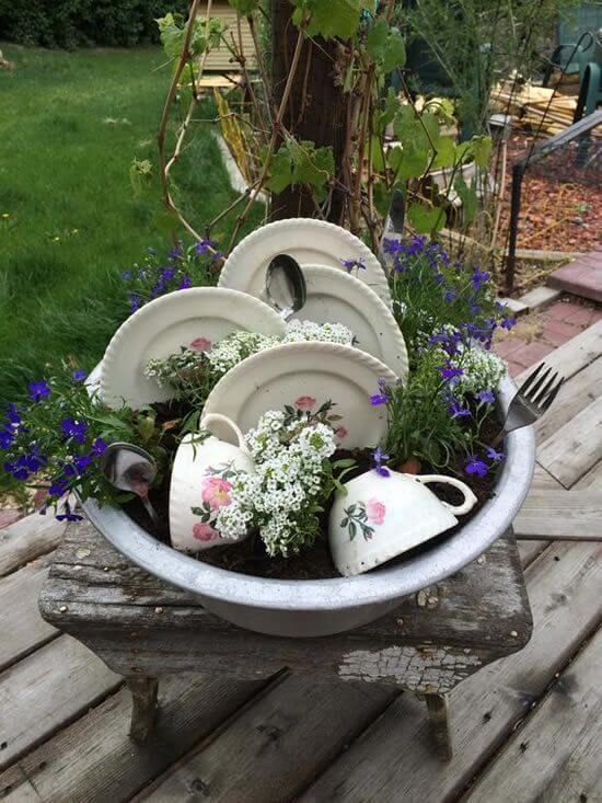 Metal Pot Miniature Junk Garden