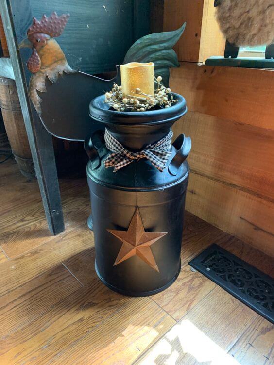 Primitive Decorated Milk Can