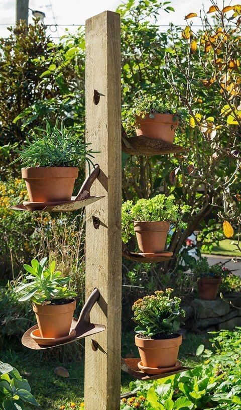 Flower Pot Holder With Old Shovel