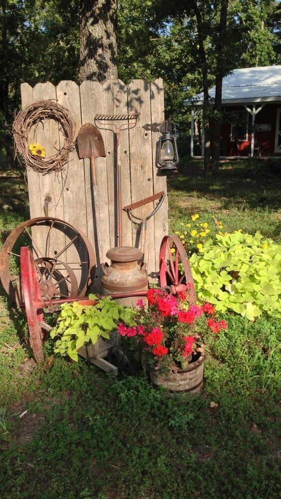 Unique Garden With Old Garden Tools