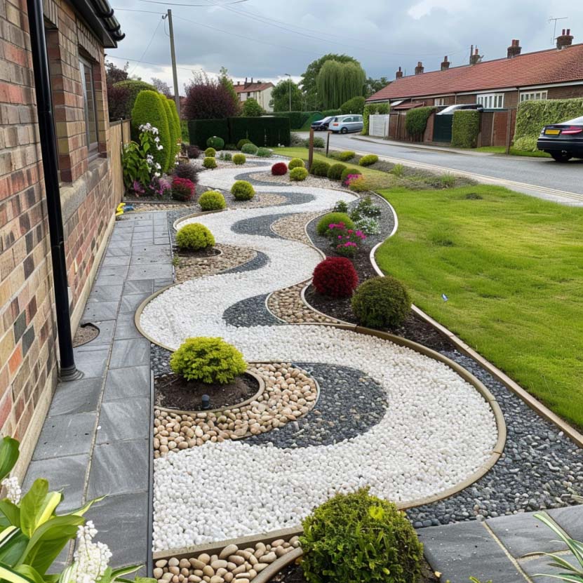 river rock front yard landscaping