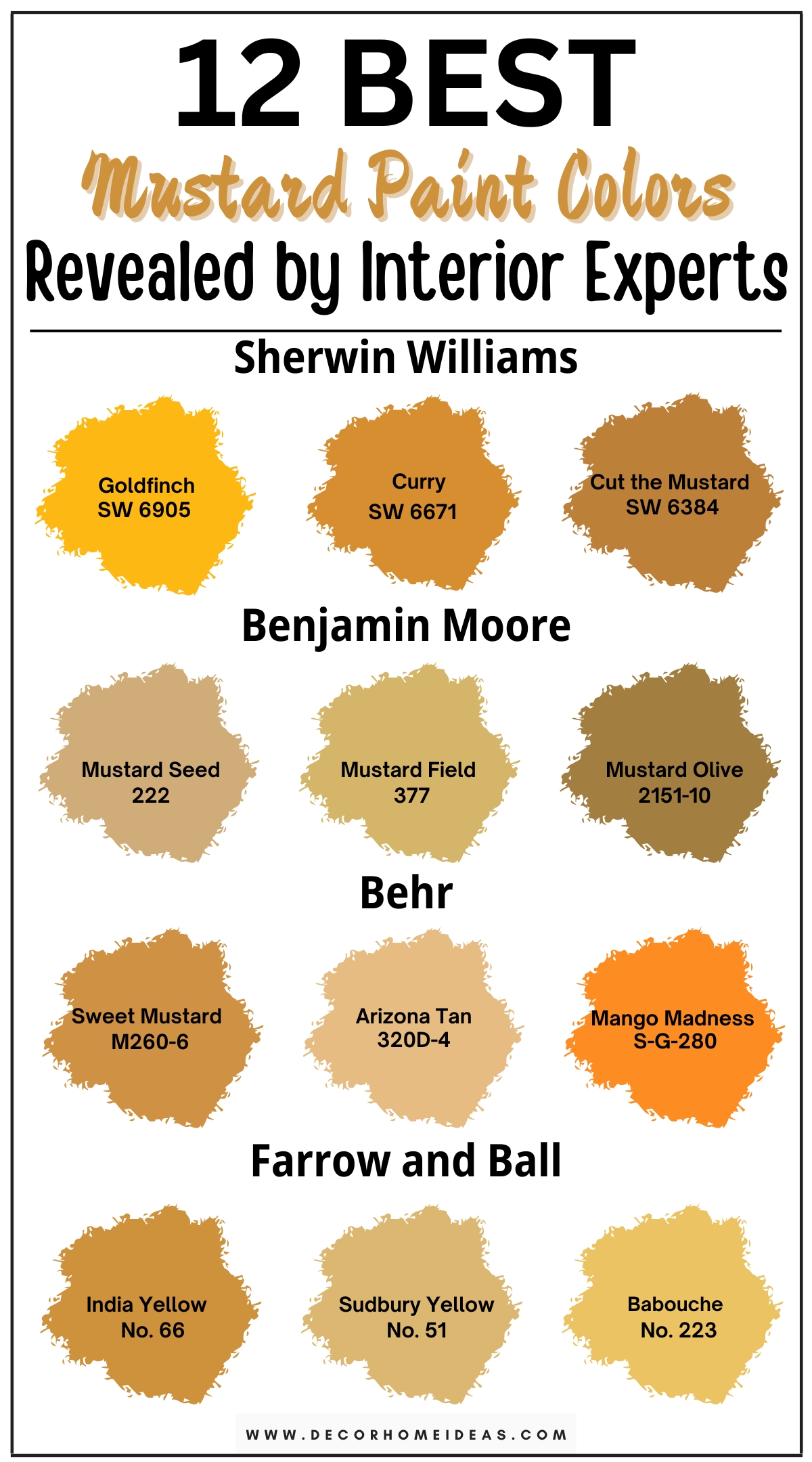 Discover 12 elegant mustard yellow paint colors to try now for a warm and sophisticated touch in your home. These rich, golden hues bring a timeless charm to any space, offering a perfect balance between bold and subtle. From deep, earthy mustard tones to softer, muted variations, explore designer-approved colors that add depth and character to your interiors. Ideal for living rooms, dining areas, or accent walls, these mustard yellow paint colors provide a stylish and refined backdrop that elevates your home with warmth and elegance.