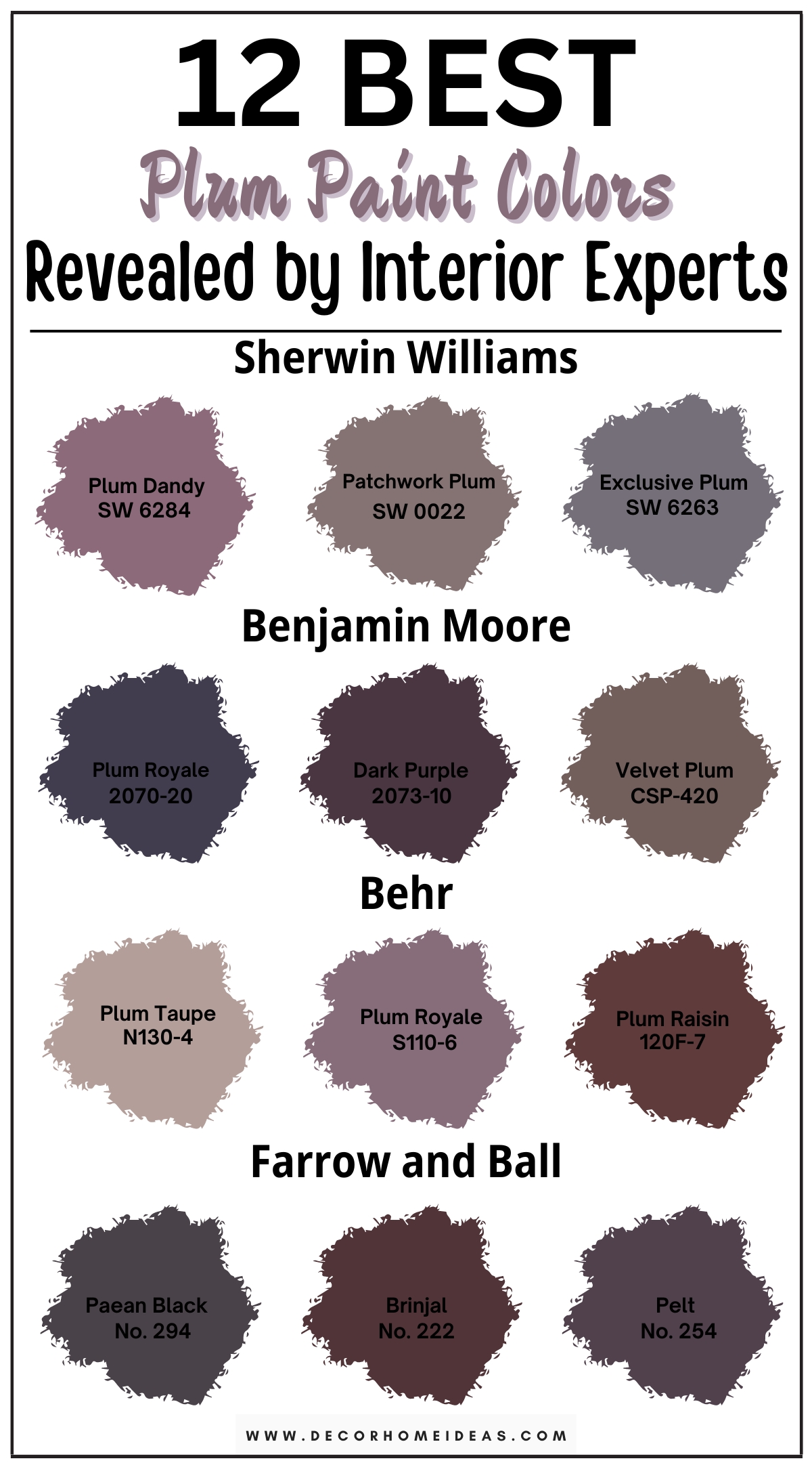 Explore 12 lush plum paint colors that add a touch of luxury to your home. These deep, rich shades of plum bring a sense of opulence and sophistication to any room, creating a warm and inviting atmosphere. From velvety, dark purples to softer, wine-inspired hues, discover designer-recommended colors that exude elegance and depth. Perfect for accent walls, dining rooms, or cozy living spaces, these plum paint colors provide a luxurious backdrop that transforms your interiors with timeless charm and richness.