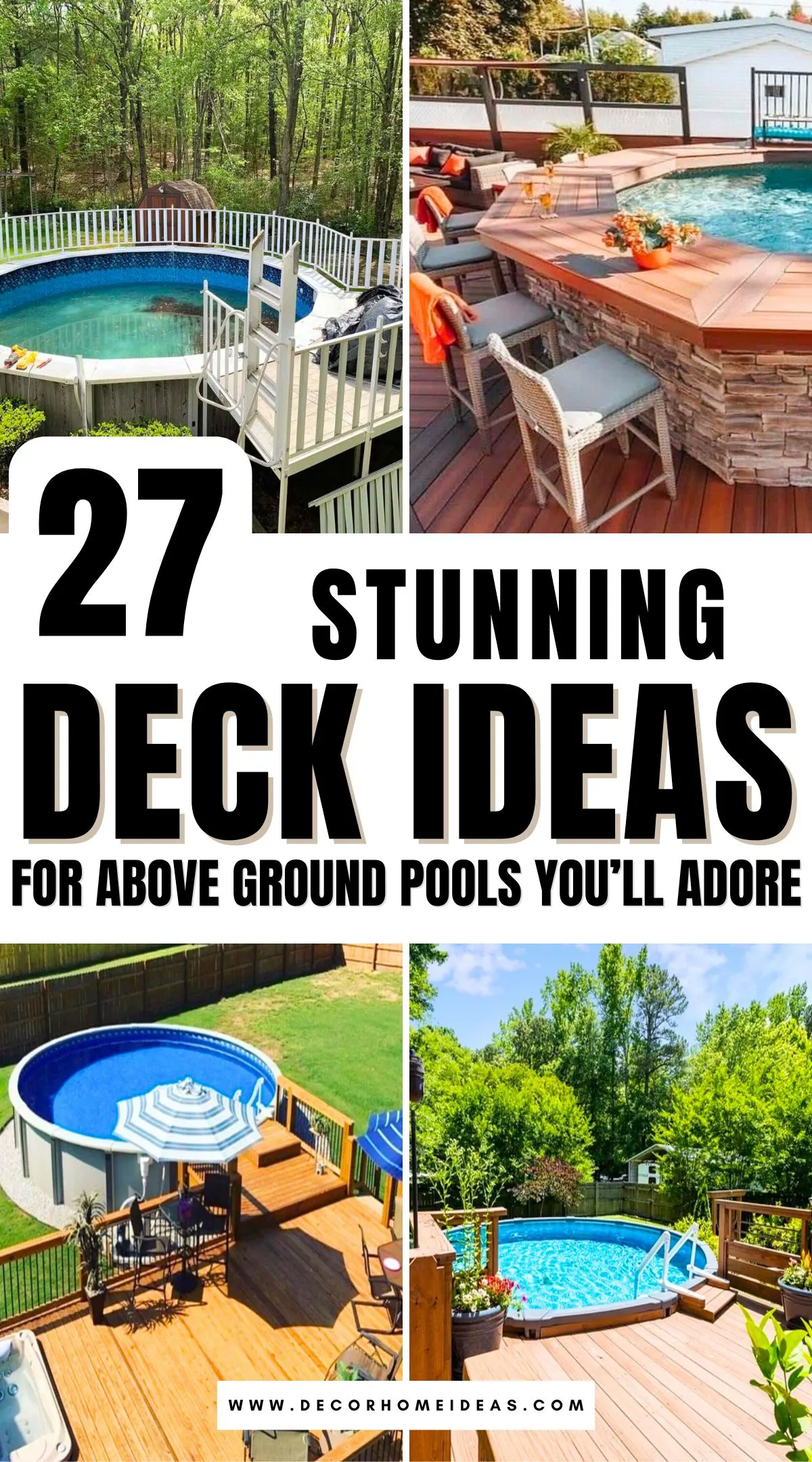 Discover 27 stunning deck ideas designed to complement any above ground pool. From sleek minimalist styles to cozy rustic spaces, these designs will inspire you to create a backyard oasis you’ll adore. Get ready to enjoy relaxing days and unforgettable poolside moments with these beautiful deck solutions.