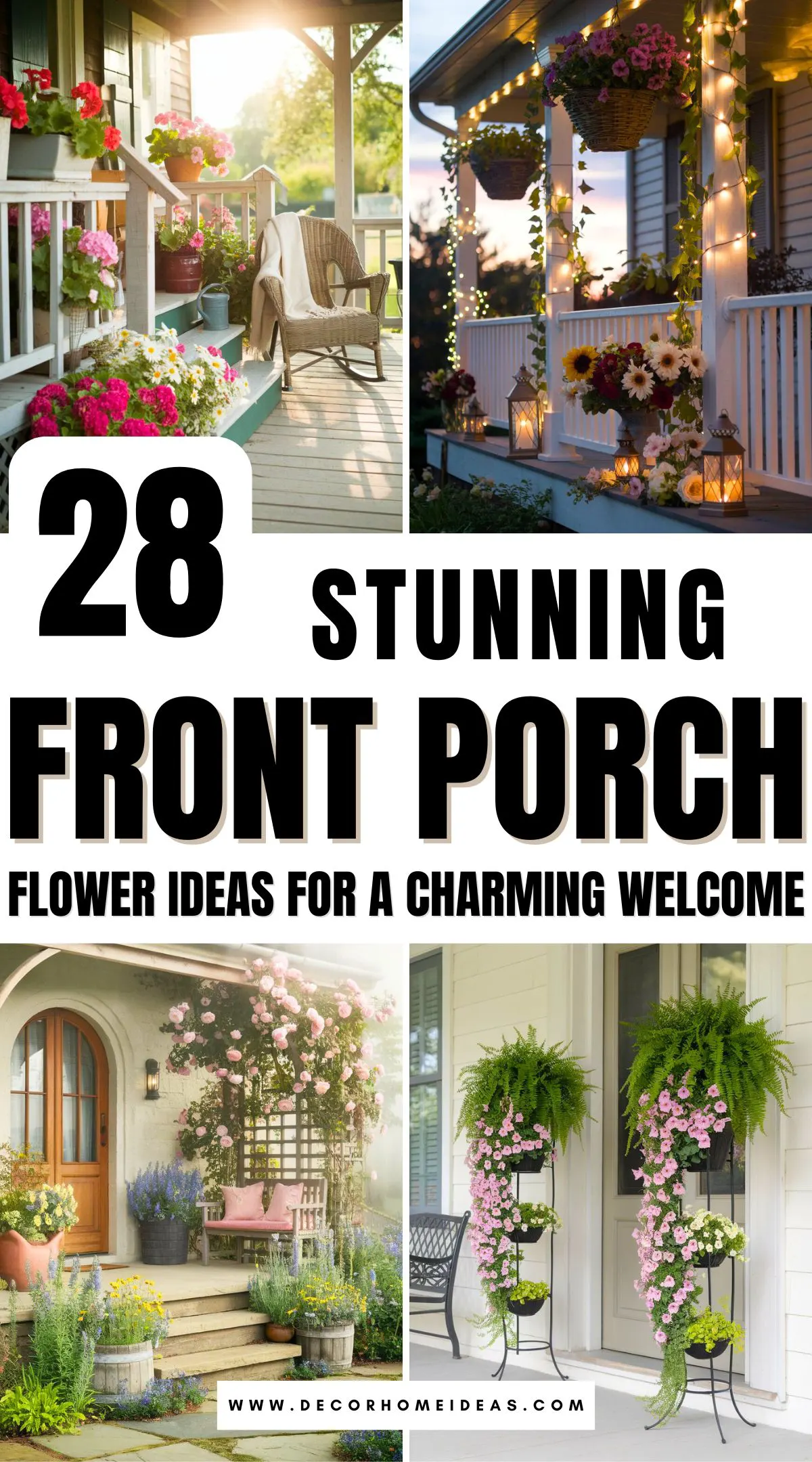 Create a warm and inviting entryway with these 28 stunning front porch flower ideas. From vibrant potted plants to elegant floral arrangements, these designs add instant charm. Perfect for any season, these ideas will help you craft a front porch that greets guests with color, freshness, and personality.