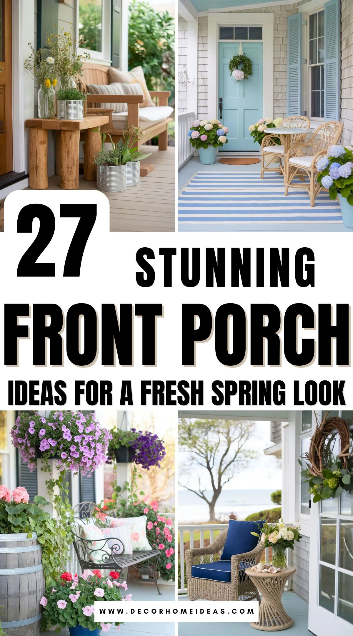 Bring fresh spring vibes to your home with these 27 stunning front porch ideas. From colorful flower arrangements to stylish seating and cozy accents, these tips will help you create a refreshing outdoor space perfect for the season. Make your porch the ultimate springtime retreat with these eye-catching decor suggestions.